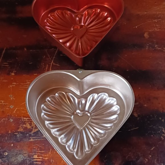 Kitchen 2 Heart Shaped Baking Tins Silver Copper Colored Poshmark